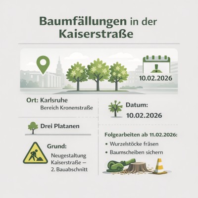 Kaiserstraße Karlsruhe: Drei Platanen werden gefällt